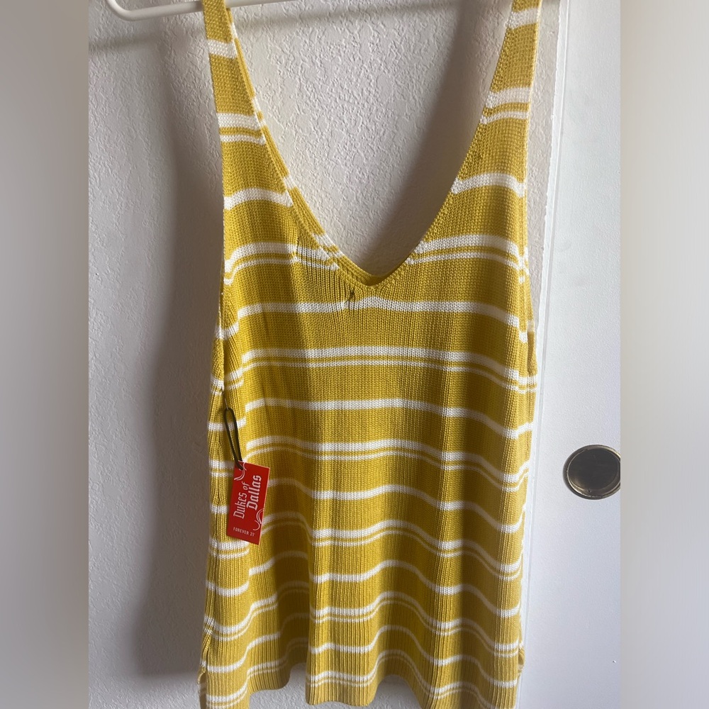 Sweater knit yellow and White Striped Tank Top